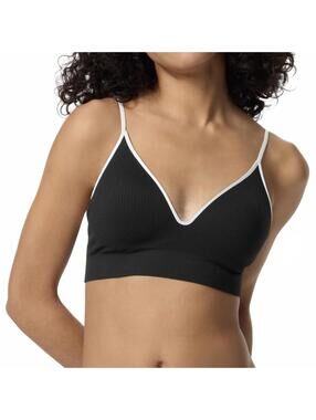 Uniqlo Wireless Bra Built-In Pads Regular Support Black White Trim NWT L
